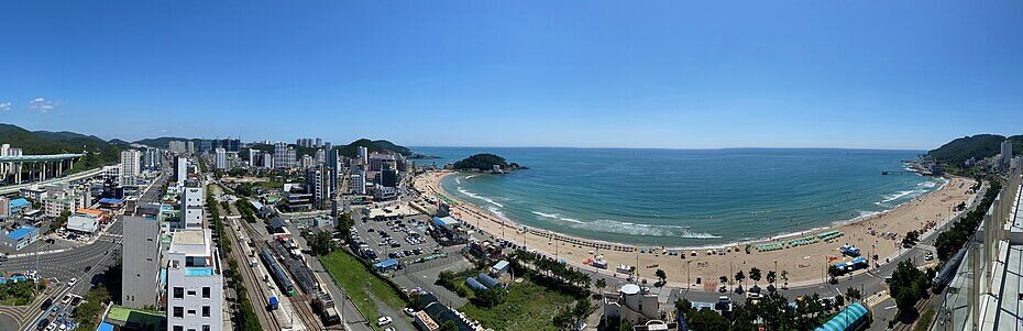 Panorama of Songjeong Beach and the surrounding Busan coast