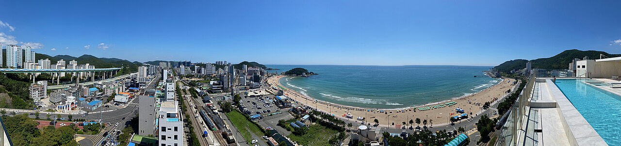 Panorama of Songjeong Beach and the surrounding Busan coast