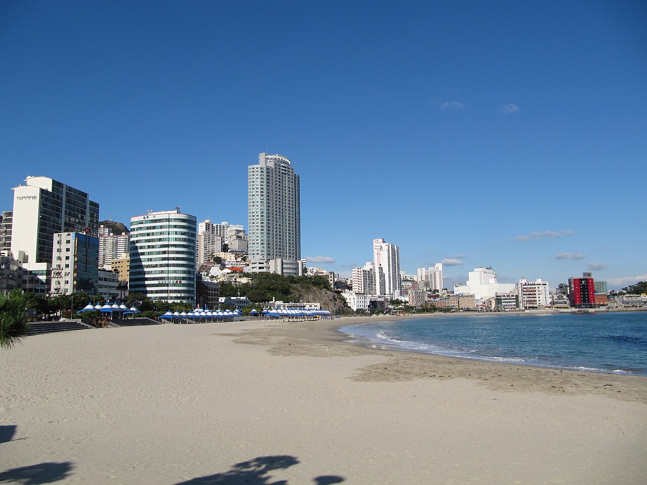 Archival wide bay view of Songdo Beach in Busan